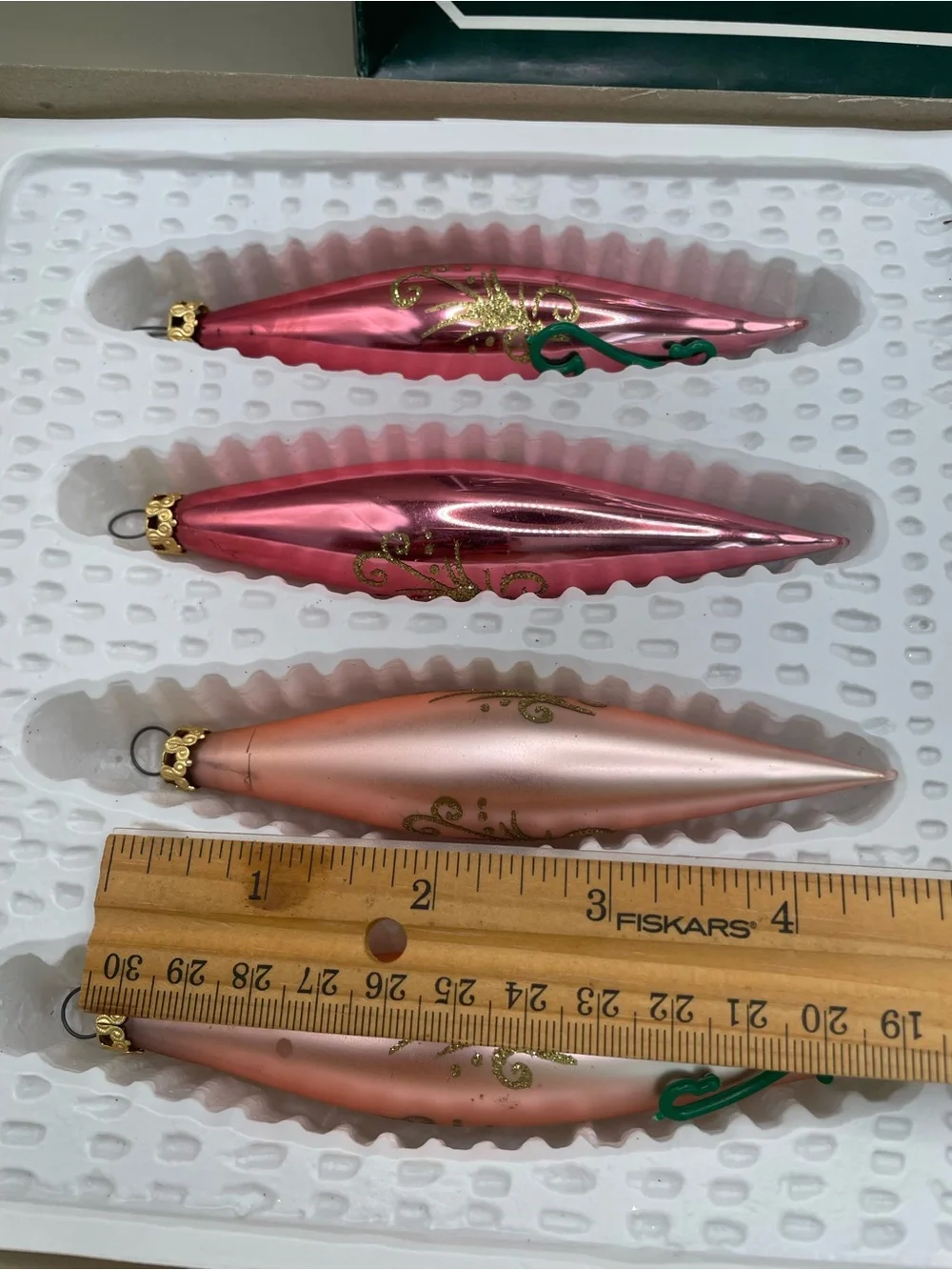 Vintage READ Glas-Baumschmuck Christmas Ornaments Pink West Germany Set Of 4 Box